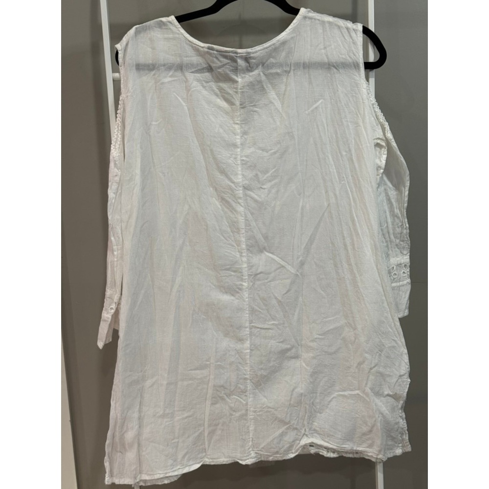 SRFashion White Cotton Eyelet Cold Shoulder Tunic M Boho Embroidered Cottagecore - Picture 8 of 8